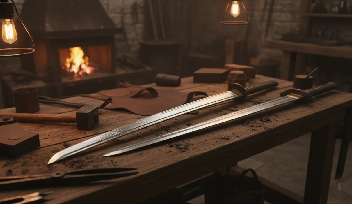 wooden workbench, showing different blade styles