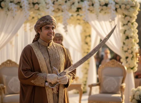 wedding groom having sword
