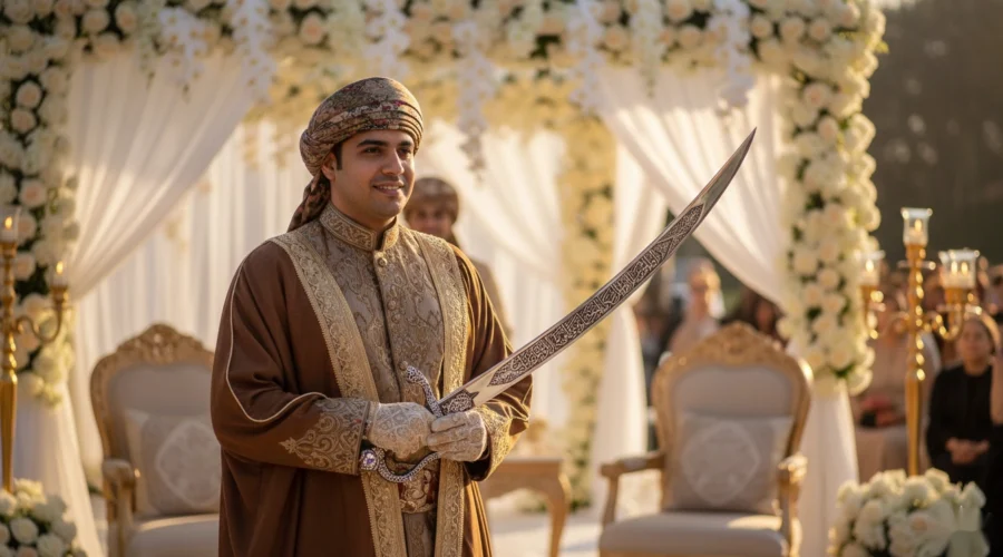 wedding groom having sword